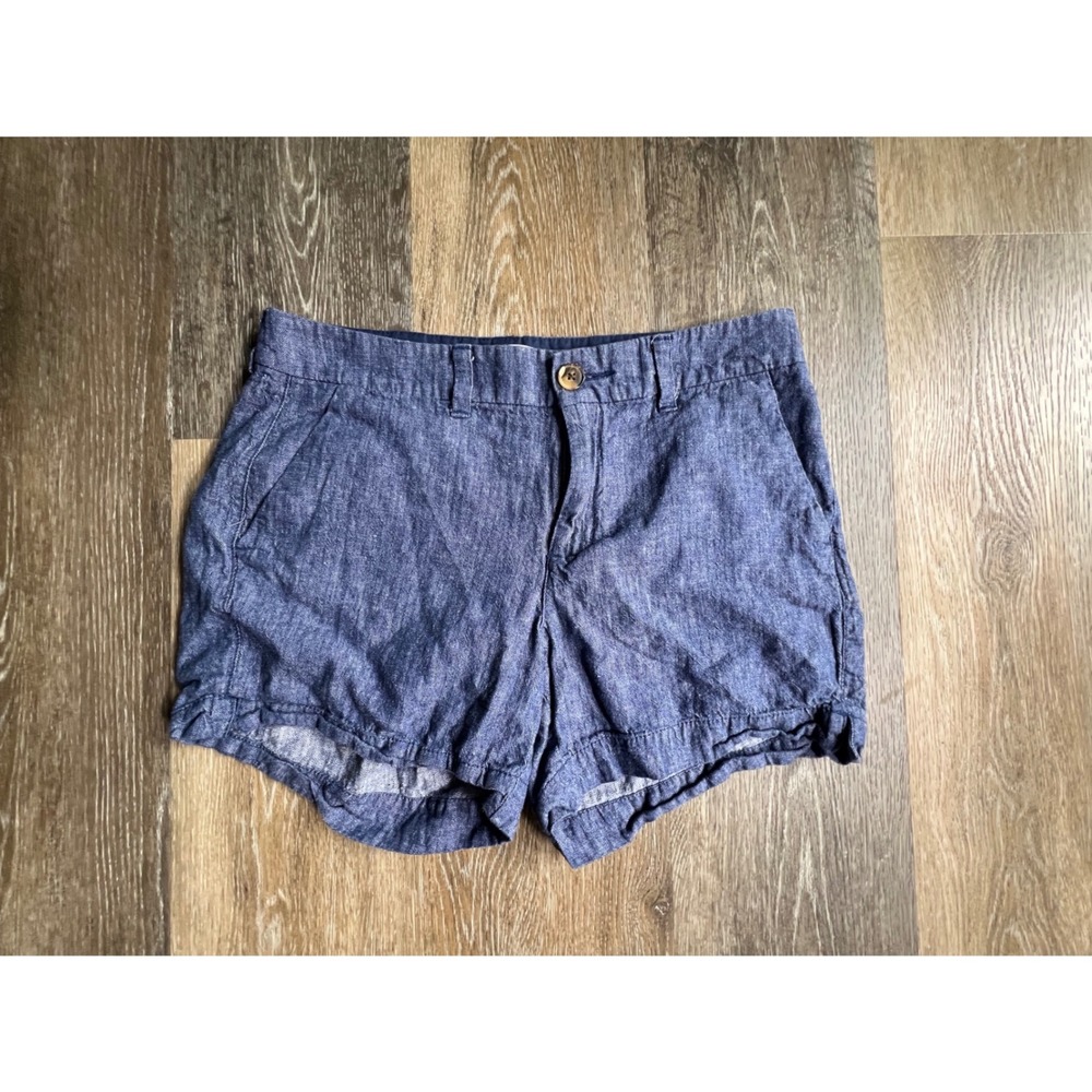 Old Navy Everyday Short Womens 6 Blue Linen Blend Mid-Rise Herringbone Casual‎